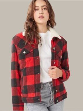 Love Tree Red and Black Checkered flannel Jacket with Cozy Lining